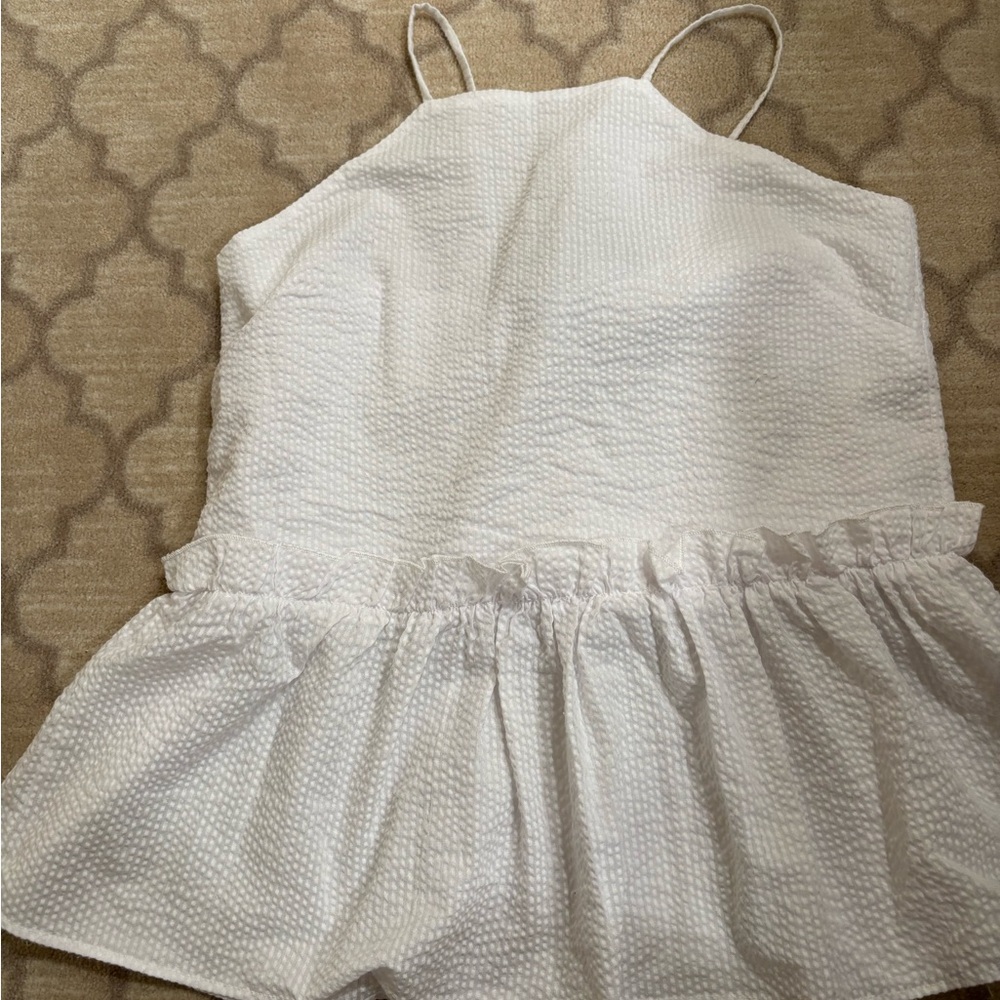 THML White Textured Top with Blue Accents